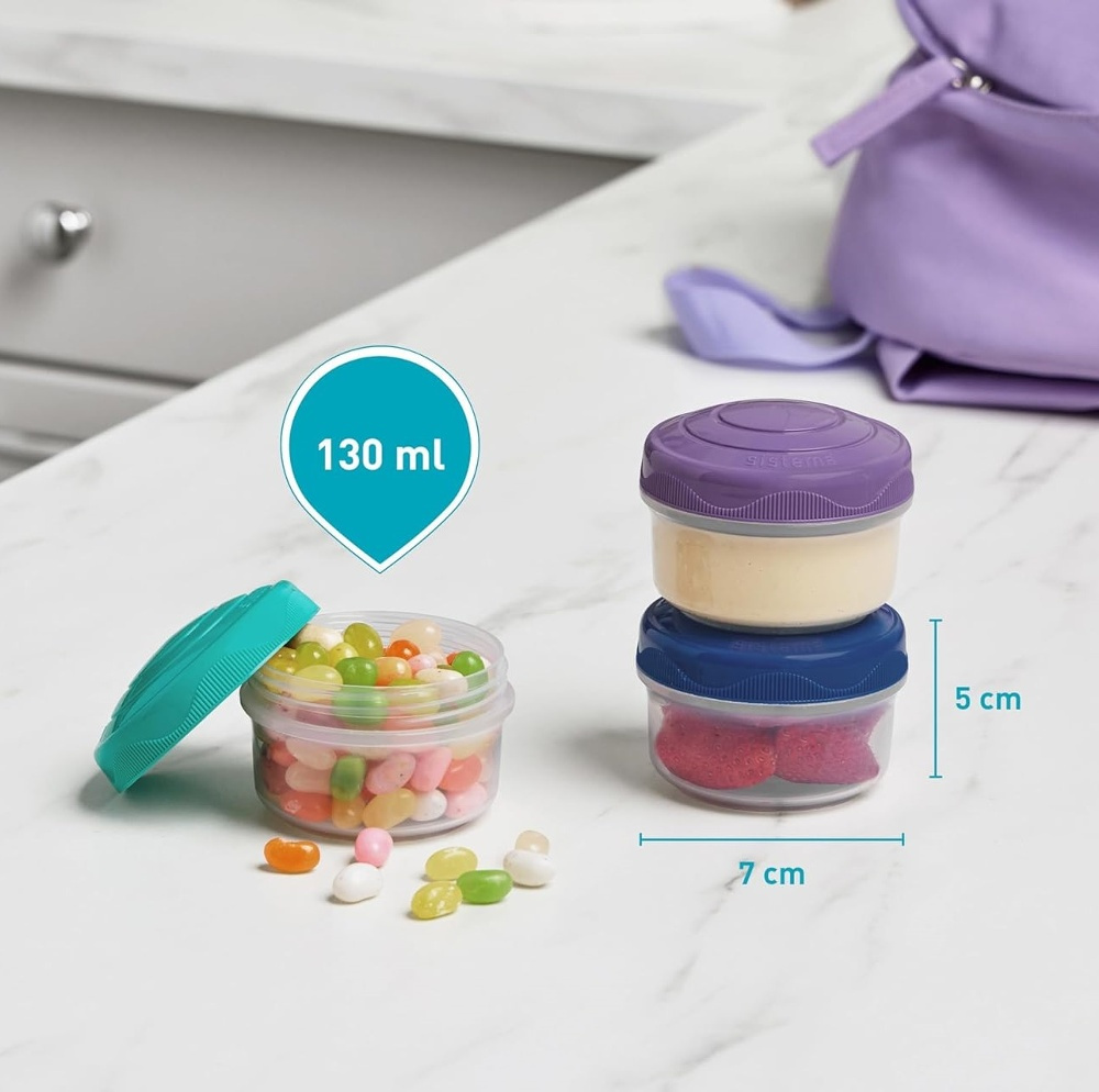 Containers for snack, 130 ml, Set of 3, SISTEMA MINI BITES, Mint / Blue in the group Storage / Kitchen storage / Storage bins and jars / Sistema at SmartaSaker.se (40336)