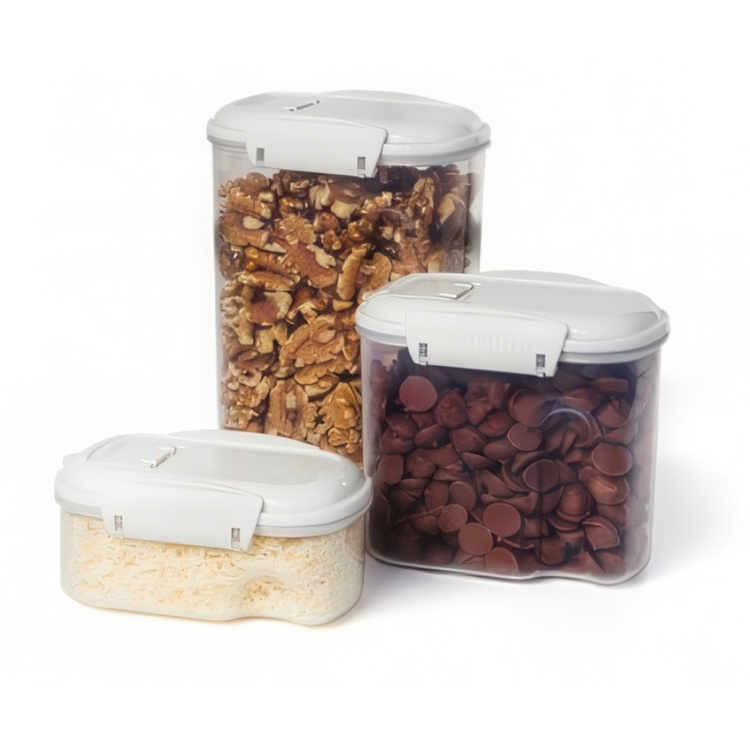 Containers for sprinkles, sugar, etc, 3 Pack, SISTEMA BAKE IT STACK & POUR, Clear / White in the group Storage / Kitchen storage / Storage jars / Sistema storage jars at SmartaSaker.se (40338)