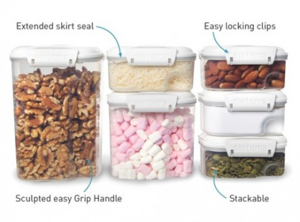 Containers for sprinkles, sugar, etc, 3 Pack, SISTEMA BAKE IT STACK & POUR, Clear / White in the group Storage / Kitchen storage / Storage bins and jars / Sistema at SmartaSaker.se (40338)