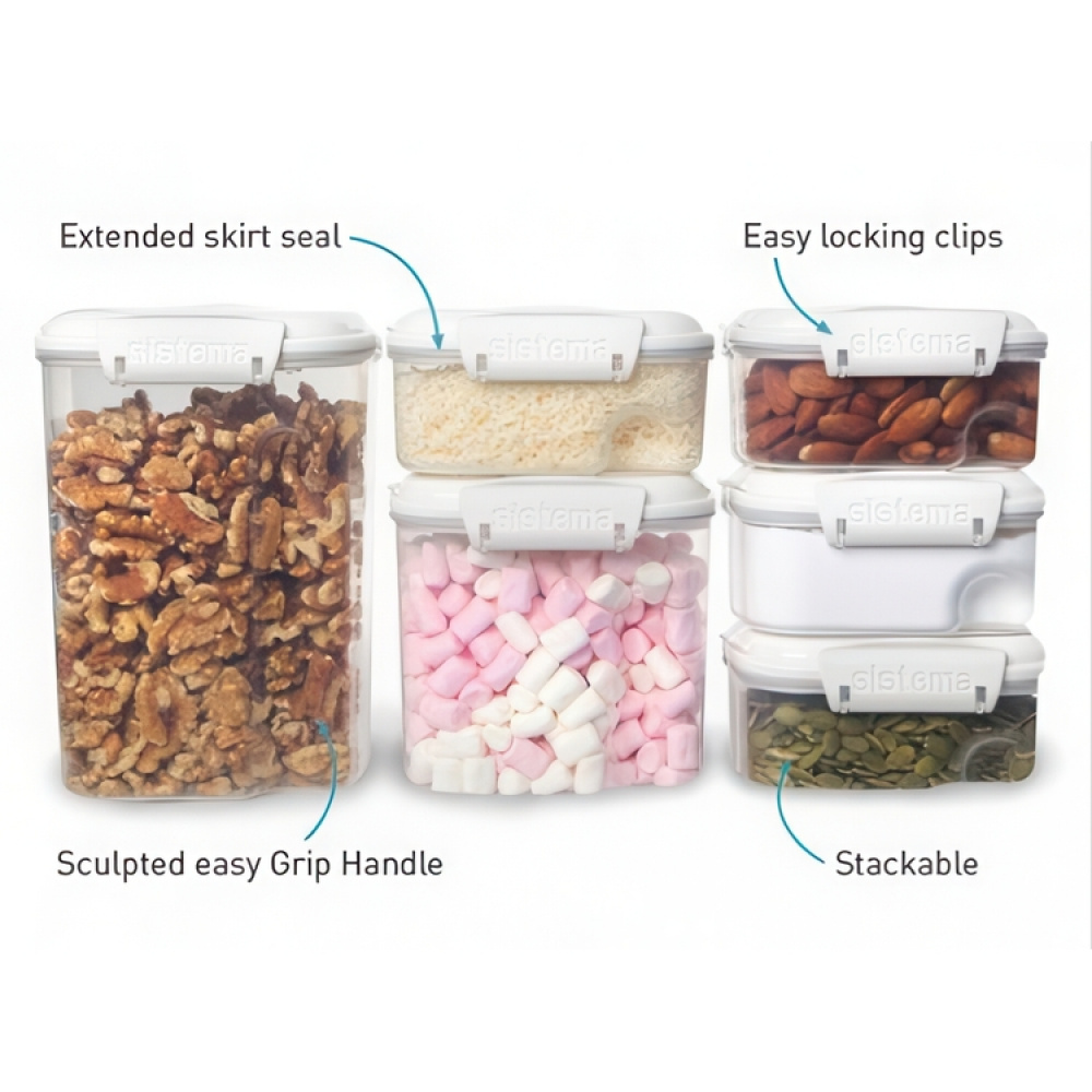 Containers for sprinkles, sugar, etc, 3 Pack, SISTEMA BAKE IT STACK & POUR, Clear / White in the group Storage / Kitchen storage / Storage jars / Sistema storage jars at SmartaSaker.se (40338)