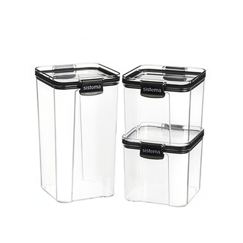 Canisters, 3-pack, SISTEMA TRITAN ULTRA SPECIAL, Clear / Black in the group Storage / Kitchen storage / Storage jars / Sistema storage jars at SmartaSaker.se (40339)