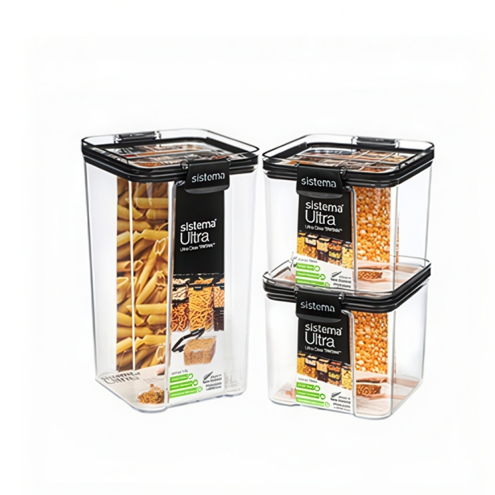 Canisters, 3-pack, SISTEMA TRITAN ULTRA SPECIAL, Clear / Black in the group Storage / Kitchen storage / Storage jars / Sistema storage jars at SmartaSaker.se (40339)