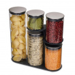 Glass Container Set in stand, 5-piece, PODIUM EASY-ACCESS, Joseph Joseph, Clear / Silver Glass Container Set in stand, 5-piece, PODIUM EASY-ACCESS, Joseph Joseph, Clear / Silver