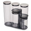 Glass Container Set in stand, 5-piece, PODIUM EASY-ACCESS, Joseph Joseph, Clear / Silver Glass Container Set in stand, 5-piece, PODIUM EASY-ACCESS, Joseph Joseph, Clear / Silver