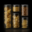 Glass Container Set in stand, 5-piece, PODIUM EASY-ACCESS, Joseph Joseph, Clear / Silver Glass Container Set in stand, 5-piece, PODIUM EASY-ACCESS, Joseph Joseph, Clear / Silver