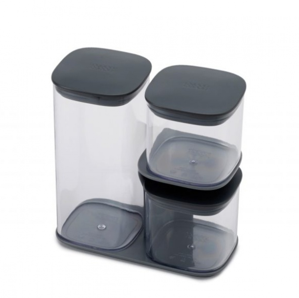 Container Set in stand, 3-piece, PODIUM EASY-ACCESS, Joseph Joseph, Clear / Grey in the group Storage / Kitchen storage / Storage bins and jars at SmartaSaker.se (40342)