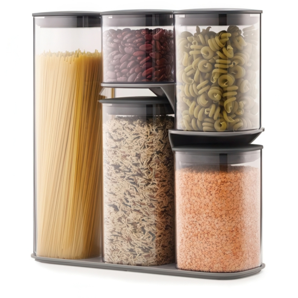 Container Set in stand, 5-piece, PODIUM EASY-ACCESS, Joseph Joseph, Clear / Grey in the group Storage / Kitchen storage / Storage jars at SmartaSaker.se (40343)