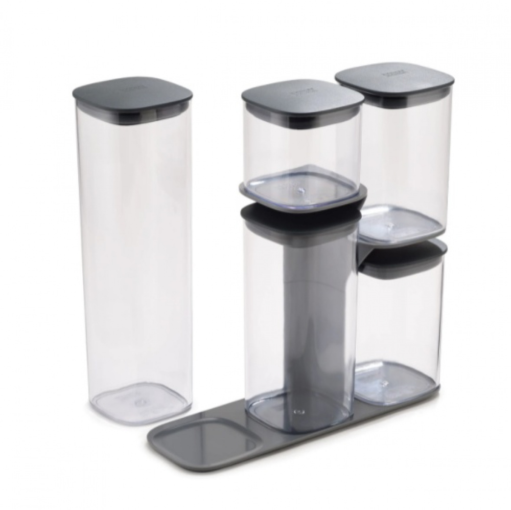 Container Set in stand, 5-piece, PODIUM EASY-ACCESS, Joseph Joseph, Clear / Grey in the group Storage / Kitchen storage / Storage bins and jars at SmartaSaker.se (40343)
