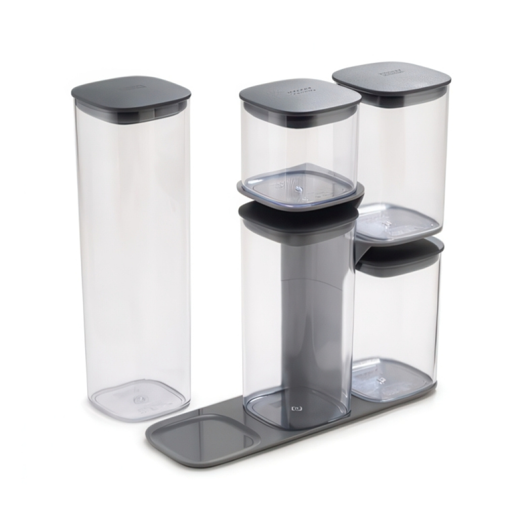 Container Set in stand, 5-piece, PODIUM EASY-ACCESS, Joseph Joseph, Clear / Grey in the group Storage / Kitchen storage / Storage jars at SmartaSaker.se (40343)