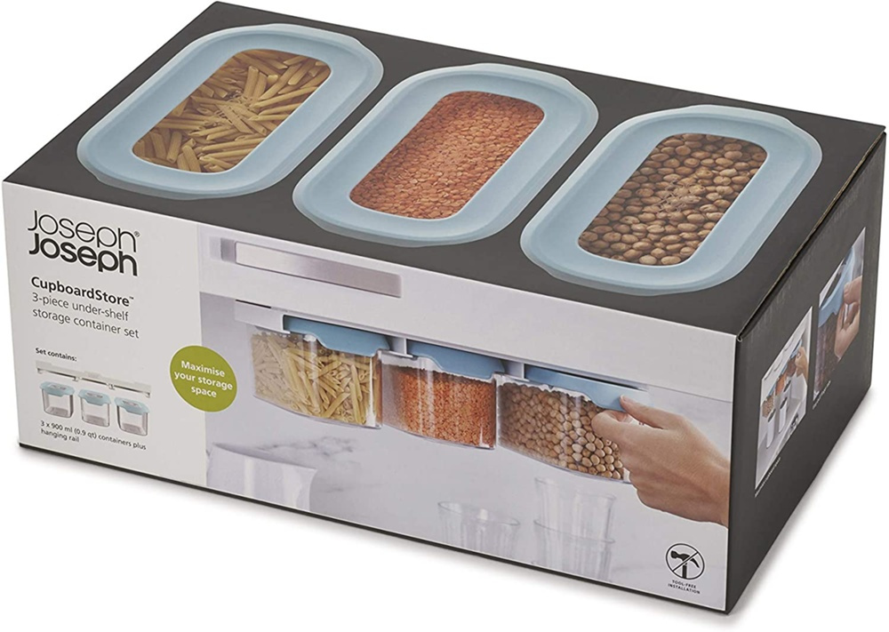 Container Set Under Shelf, 3-piece, CUPBOARD-STORE, Small, Joseph Joseph, Clear / Blue in the group Storage / Kitchen storage / Kitchen cabinet organizers / Under shelf storage at SmartaSaker.se (40346)