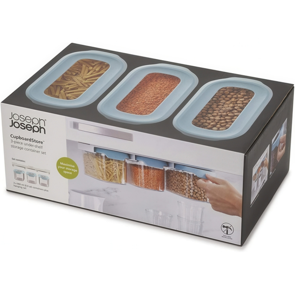 Container Set Under Shelf, 3-piece, CUPBOARD-STORE, Small, Joseph Joseph, Clear / Blue in the group Storage / Kitchen storage / Kitchen cabinet organizers / Under shelf storage at SmartaSaker.se (40346)