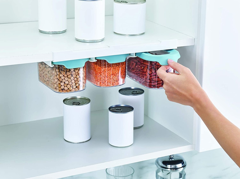Container Set Under Shelf, 3-piece, CUPBOARD-STORE, Small, Joseph Joseph, Clear / Blue in the group Storage / Kitchen storage / Kitchen cabinet organizers / Under shelf storage at SmartaSaker.se (40346)