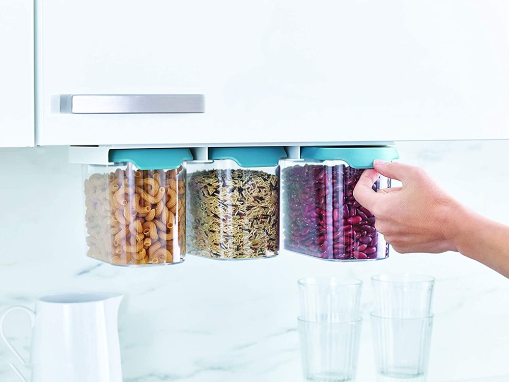 Container Set Under Shelf, 3-piece, CUPBOARD-STORE, Large, Joseph Joseph, Clear / Blue in the group Storage / Kitchen storage / Kitchen cabinet organizers / Under shelf storage at SmartaSaker.se (40347)