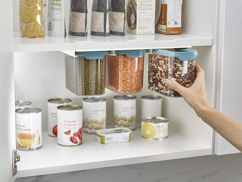 Container Set Under Shelf, 3-piece, CUPBOARD-STORE, Large, Joseph Joseph, Clear / Blue in the group Storage / Kitchen storage / Kitchen cabinet organizers / Under shelf storage at SmartaSaker.se (40347)