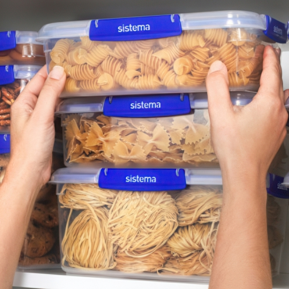 Food boxes, 2,2 L, Set of 3, KLIP IT PLUS RECTANGLE, 25,5 x 17,5 x H 8 cm, Clear / Blue in the group Storage / Kitchen storage / Storage jars / Sistema storage jars at SmartaSaker.se (40348)