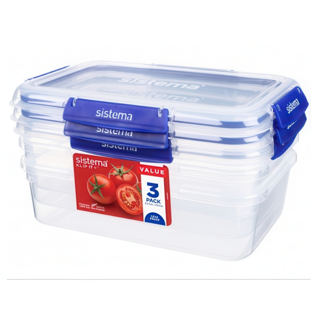 Food boxes, 2,2 L, Set of 3, KLIP IT PLUS RECTANGLE, 25,5 x 17,5 x H 8 cm, Clear / Blue in the group Storage / Kitchen storage / Storage jars / Sistema storage jars at SmartaSaker.se (40348)