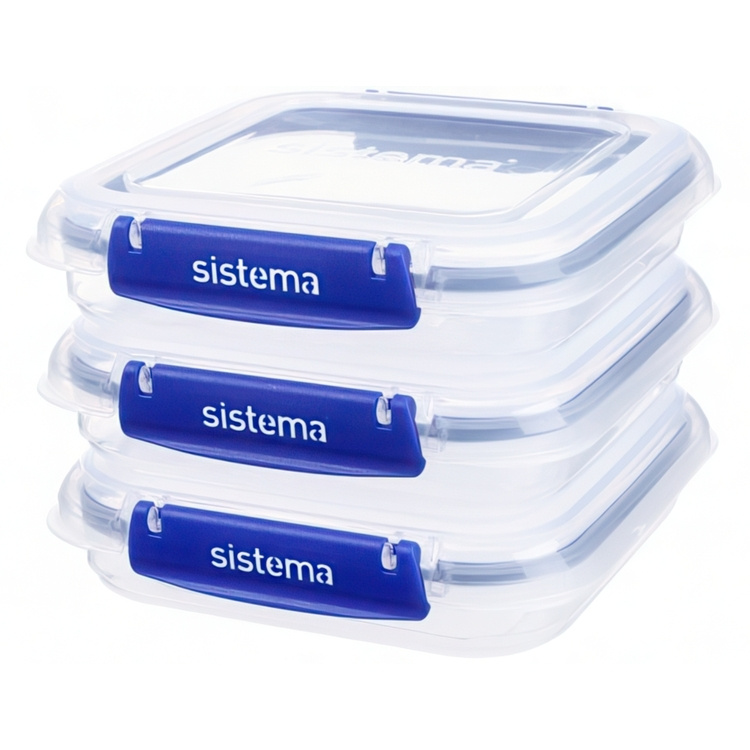 Food boxes, Square, 520 ml, Set of 3, KLIP IT PLUS SANDWICH SPECIAL, Transparent / Blue in the group Storage / Kitchen storage / Food containers / Plastic lunch boxes at SmartaSaker.se (40349)