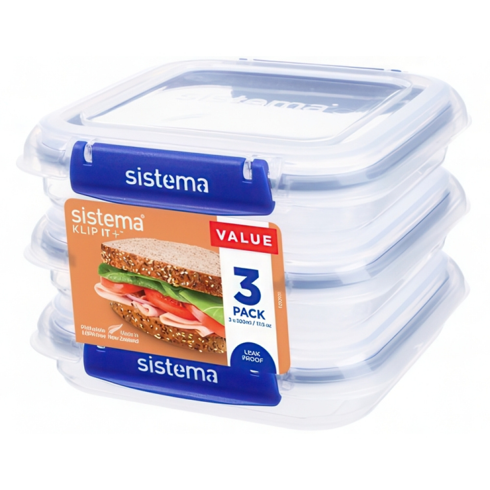 Food boxes, Square, 520 ml, Set of 3, KLIP IT PLUS SANDWICH SPECIAL, Transparent / Blue in the group Storage / Kitchen storage / Food containers / Plastic lunch boxes at SmartaSaker.se (40349)