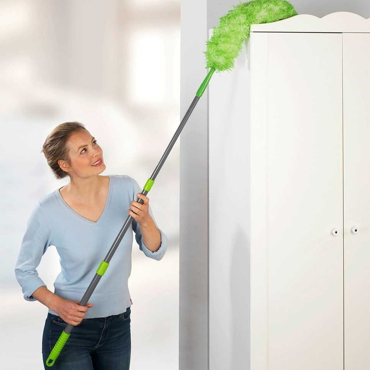 Micro-fiber duster, Extra Long, TELESCOPIC DUSTER, 116 ~ 181 cm, Green / Silver in the group Storage / Cleaning and waste sorting at SmartaSaker.se (40370)