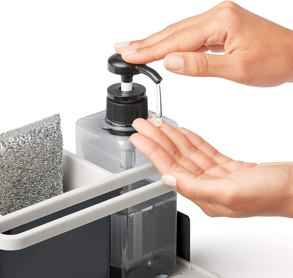 Sink organiser with soap dispenser, PARA EL FREGADERO, 23,5 x 11,5 x 22,5 cm, White / Grey in the group Storage / Kitchen storage / Dish racks and sink accessories at SmartaSaker.se (40398)