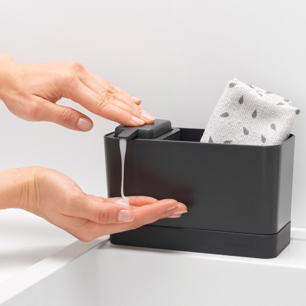 Sink tidy with Soap Dispenser, SINK ORGANISER SET, 8,5 x 19 x H 11,5 cm, Brabantia, Dark Grey in the group Storage / Kitchen storage / Dish racks and sink accessories at SmartaSaker.se (40401)