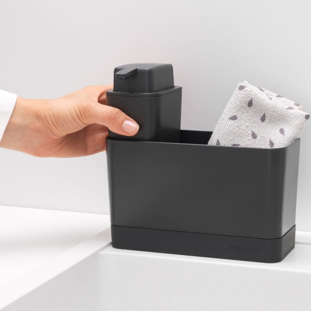 Sink tidy with Soap Dispenser, SINK ORGANISER SET, 8,5 x 19 x H 11,5 cm, Brabantia, Dark Grey in the group Storage / Kitchen storage / Dish racks and sink accessories at SmartaSaker.se (40401)