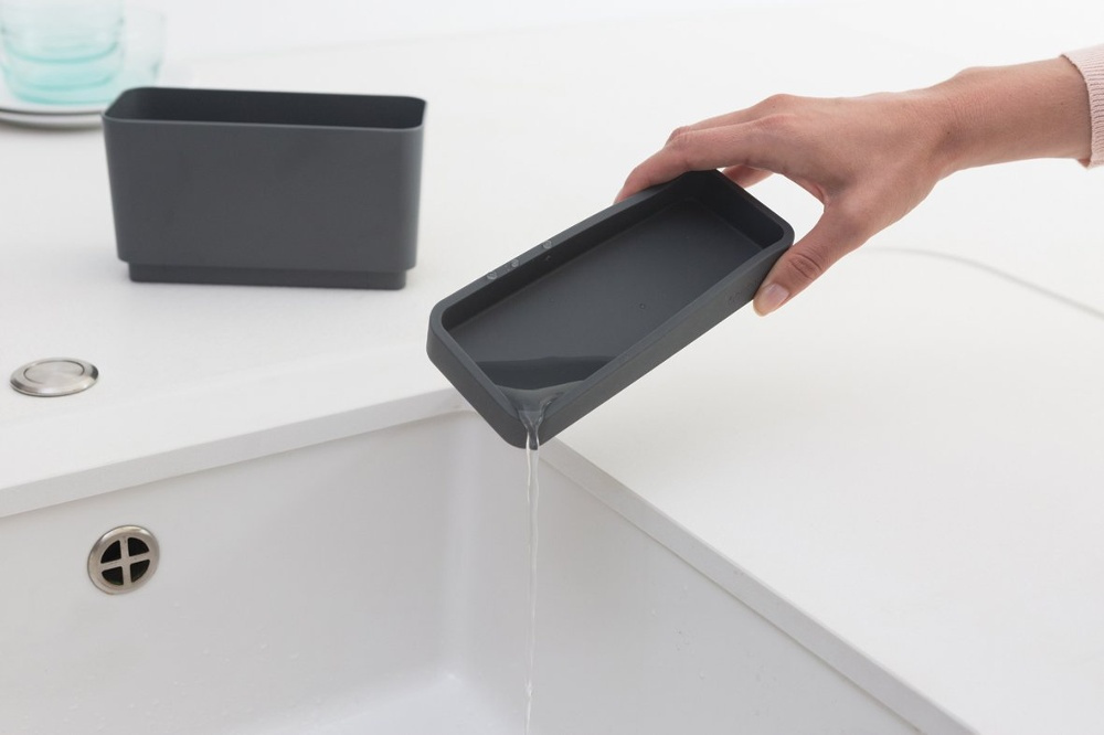 Sink tidy with Soap Dispenser, SINK ORGANISER SET, 8,5 x 19 x H 11,5 cm, Brabantia, Dark Grey in the group Storage / Kitchen storage / Dish racks and sink accessories at SmartaSaker.se (40401)