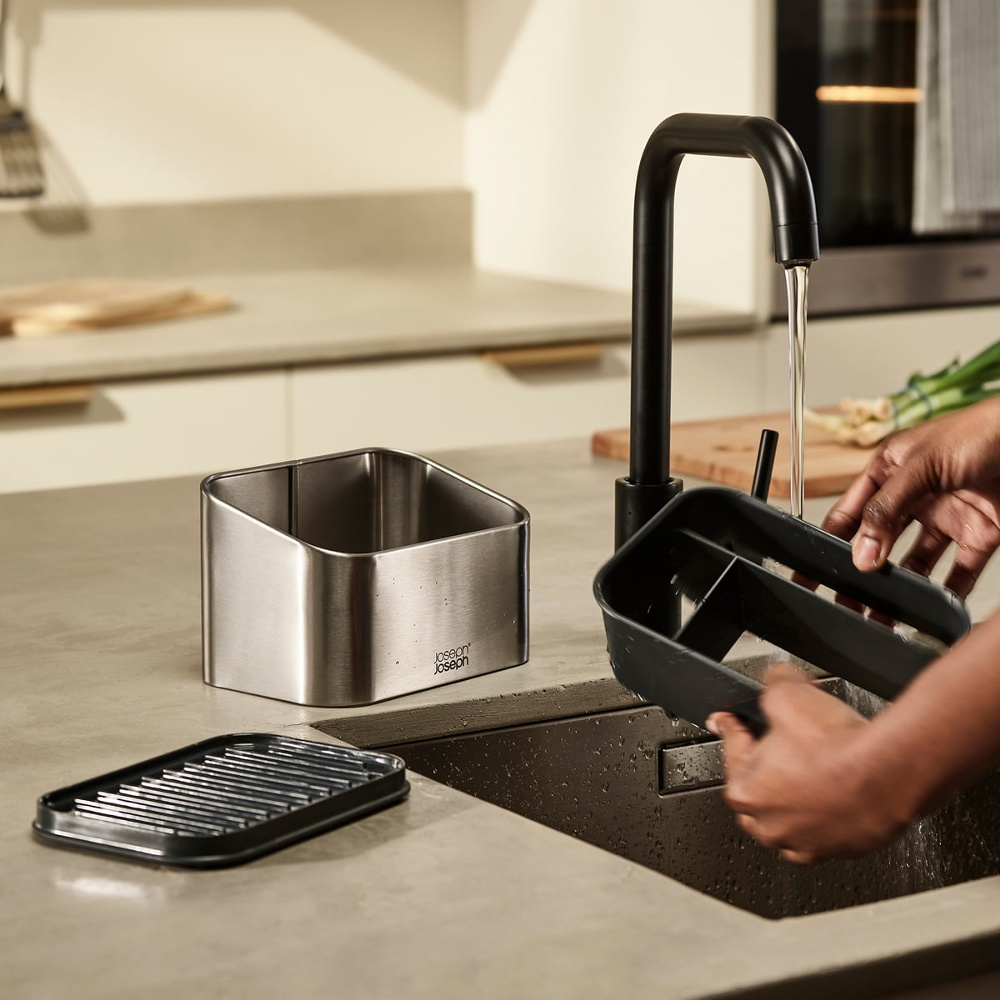 Sink tidy, SURFACE STAINLESS STEEL, 17,5 x 12 x H 12 cm, Joseph Joseph, Silver in the group Storage / Kitchen storage / Dish racks and sink accessories at SmartaSaker.se (40410)