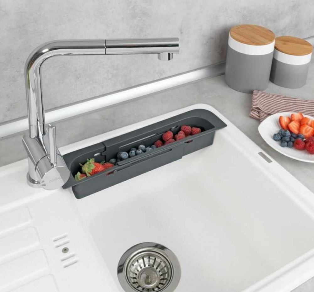 Sink Caddy , Over Sink, FINO, 35,5 ~ 49,4 x 8,5 x H 5,5 cm, Dark Grey in the group Storage / Kitchen storage / Dish racks and sink accessories at SmartaSaker.se (40412)
