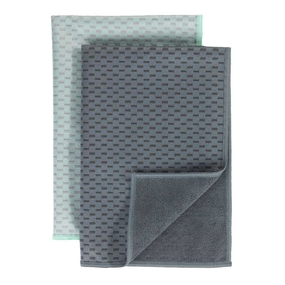 Teatowels for glass, Set of 2, MIKO GLASS TOWELS, 40 x H 60 cm, Grey / Turquoise in the group Storage / Cleaning and waste sorting / Cloths and brushes at SmartaSaker.se (40414)