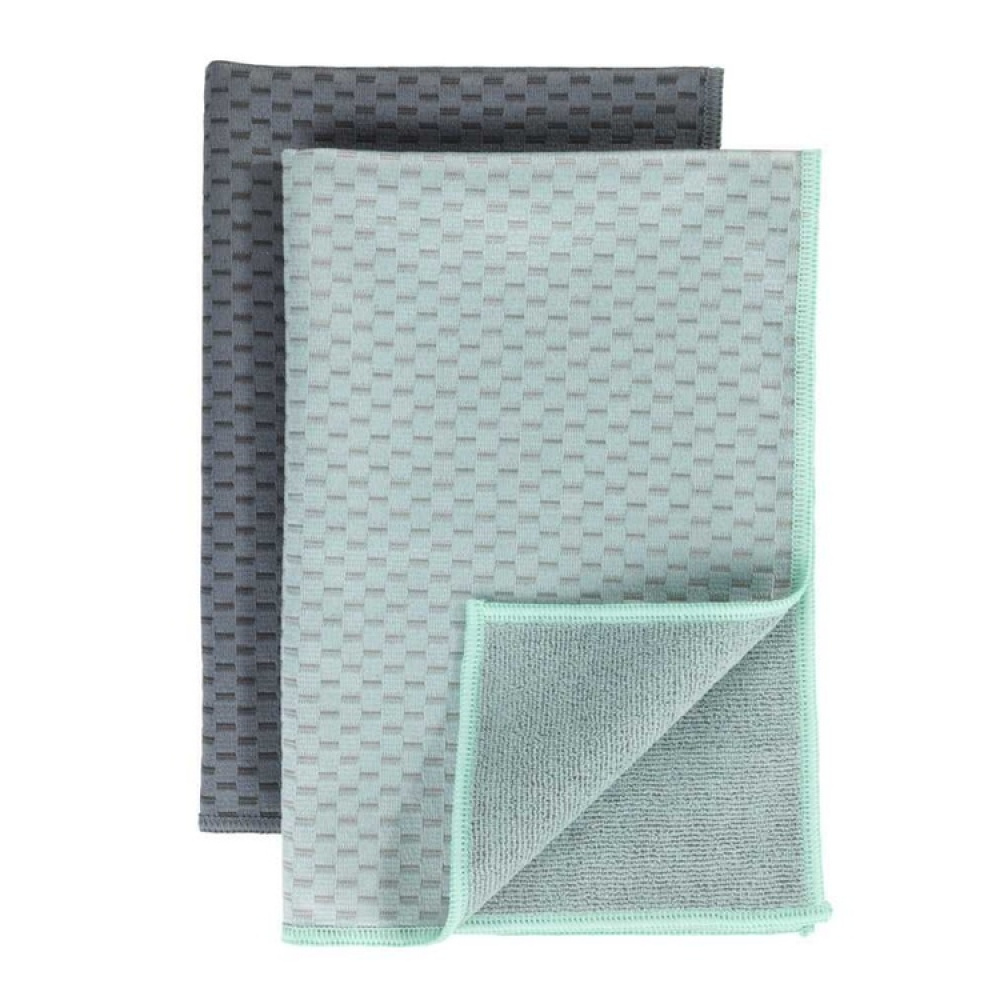 Teatowels for glass, Set of 2, MIKO GLASS TOWELS, 40 x H 60 cm, Grey / Turquoise in the group Storage / Cleaning and waste sorting / Cloths and brushes at SmartaSaker.se (40414)