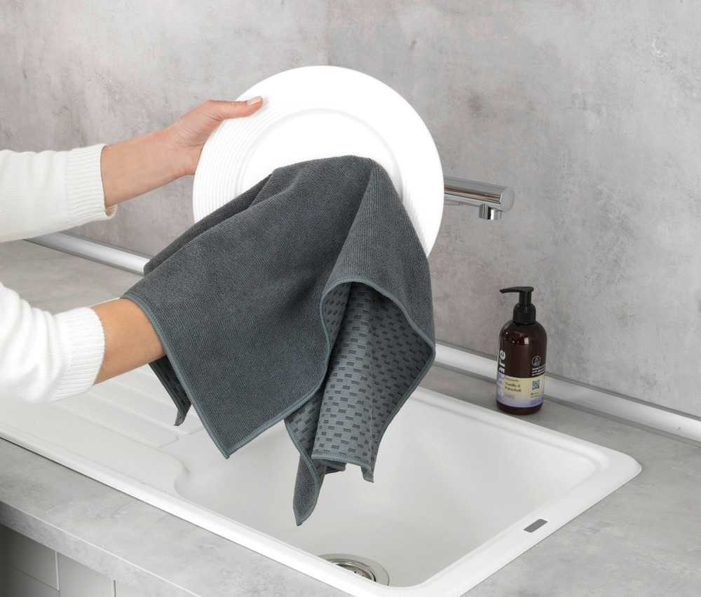 Teatowels for glass, Set of 2, MIKO GLASS TOWELS, 40 x H 60 cm, Grey / Turquoise in the group Storage / Cleaning and waste sorting / Cloths and brushes at SmartaSaker.se (40414)