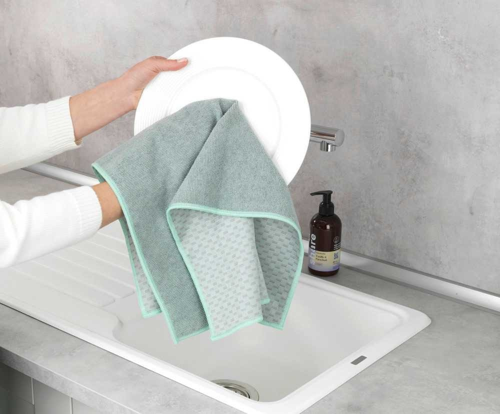 Teatowels for glass, Set of 2, MIKO GLASS TOWELS, 40 x H 60 cm, Grey / Turquoise in the group Storage / Cleaning and waste sorting / Cloths and brushes at SmartaSaker.se (40414)