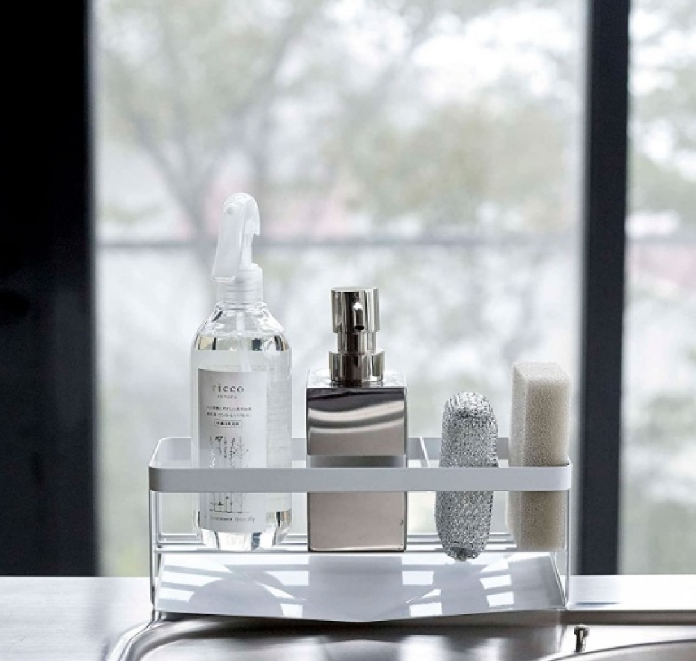 Bottle & sponge holder, TOWER SINK ORGANIZER, Yamazaki, White in the group Storage / Kitchen storage / Dish racks and sink accessories at SmartaSaker.se (40424)