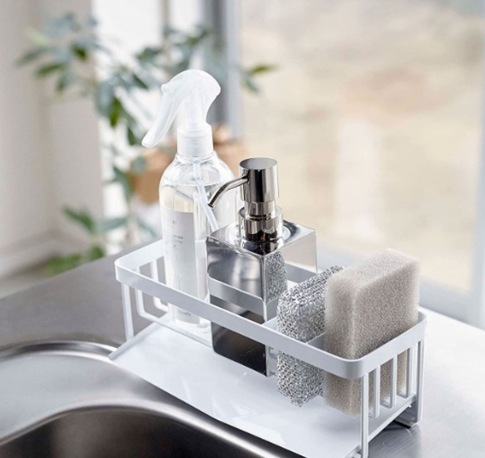 Bottle & sponge holder, TOWER SINK ORGANIZER, Yamazaki, White in the group Storage / Kitchen storage / Dish racks and sink accessories at SmartaSaker.se (40424)