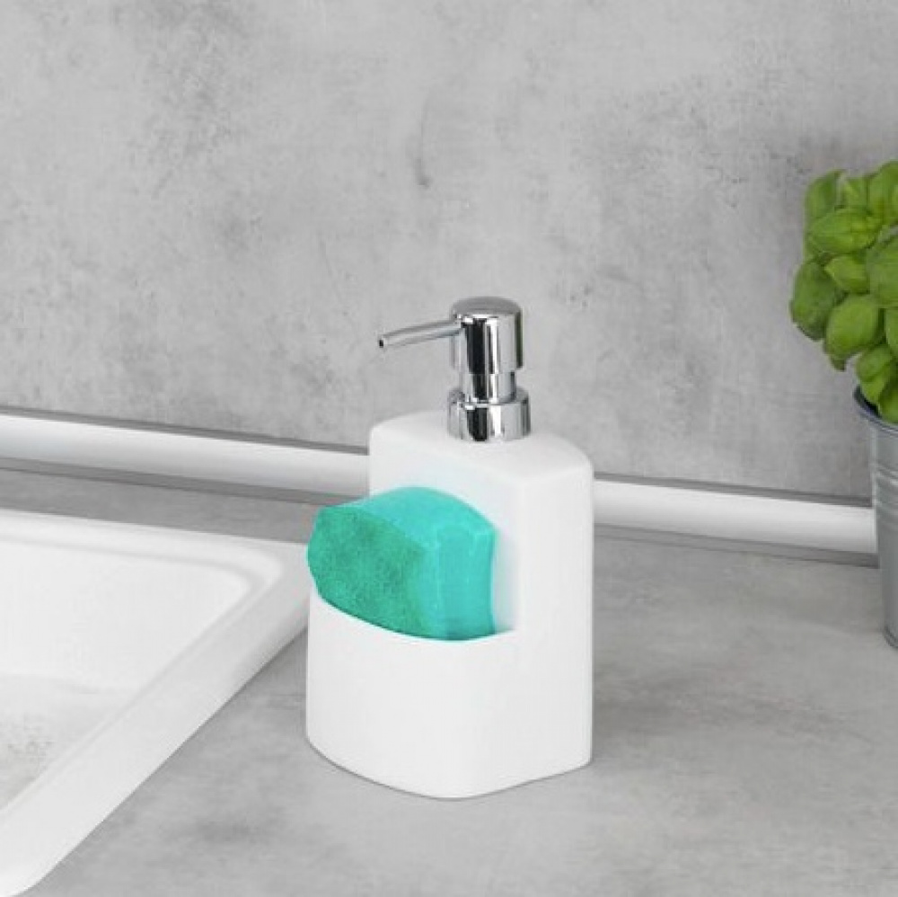 Dish-washing liquid pump with storage, FESTIVAL, 10 x 10 x H 18 cm, White in the group Storage / Bathroom storage at SmartaSaker.se (40427)