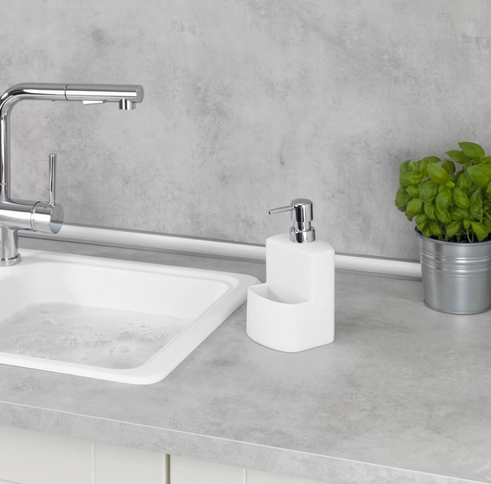 Dish-washing liquid pump with storage, FESTIVAL, 10 x 10 x H 18 cm, White in the group Storage / Bathroom storage at SmartaSaker.se (40427)