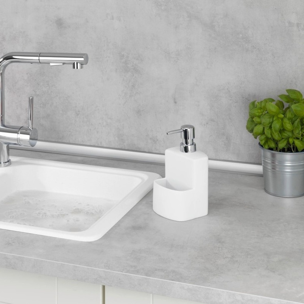 Dish-washing liquid pump with storage, FESTIVAL, 10 x 10 x H 18 cm, White in the group Storage / Bathroom storage at SmartaSaker.se (40427)
