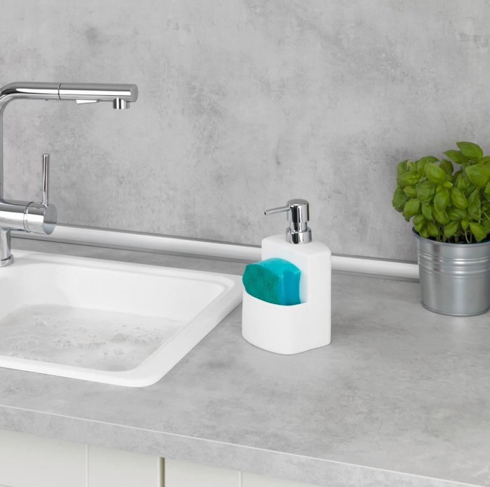 Dish-washing liquid pump with storage, FESTIVAL, 10 x 10 x H 18 cm, White in the group Storage / Bathroom storage at SmartaSaker.se (40427)
