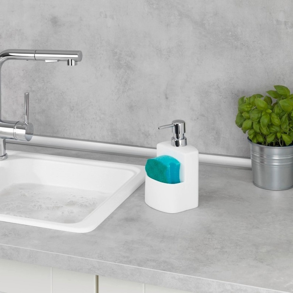 Dish-washing liquid pump with storage, FESTIVAL, 10 x 10 x H 18 cm, White in the group Storage / Bathroom storage at SmartaSaker.se (40427)
