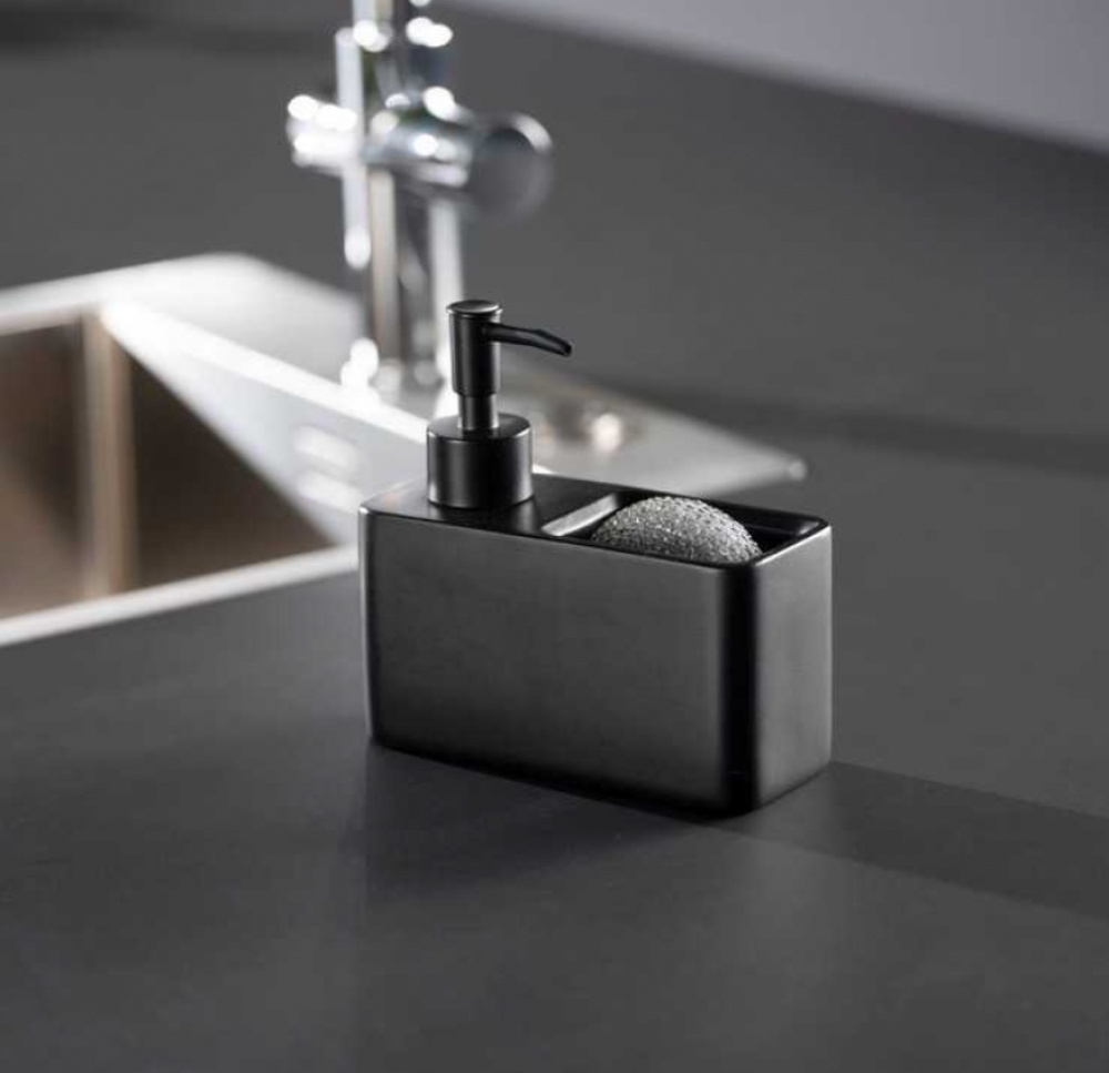 Dish-washing liquid pump with storage, RESA, 14,5 x 6 x H 14,3 cm, Black in the group Storage / Kitchen storage / Dish racks and sink accessories at SmartaSaker.se (40428)