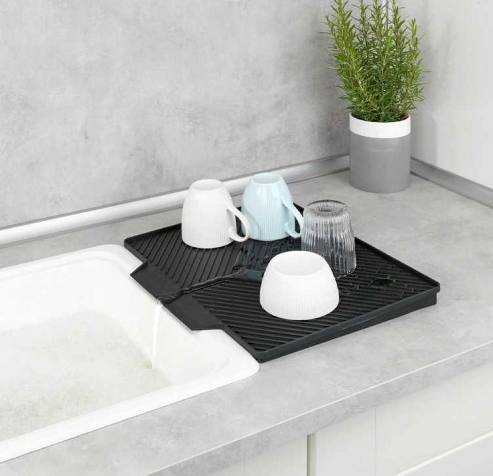 Dish Rack with Drip Mat, NELIA, 34 x 40 x H 25 cm, Black in the group Storage / Kitchen storage / Dish racks and sink accessories at SmartaSaker.se (40438)