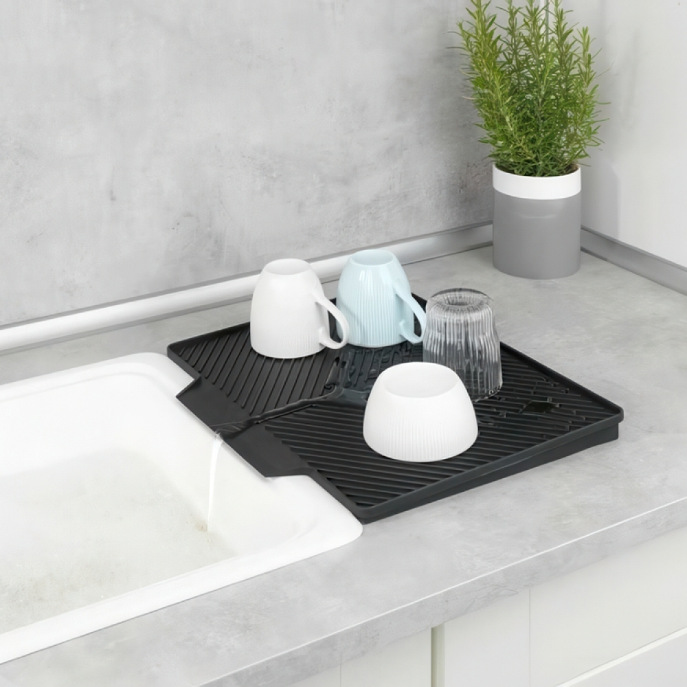 Dish Rack with Drip Mat, NELIA, 34 x 40 x H 25 cm, Black in the group Storage / Kitchen storage / Dish racks and sink accessories at SmartaSaker.se (40438)