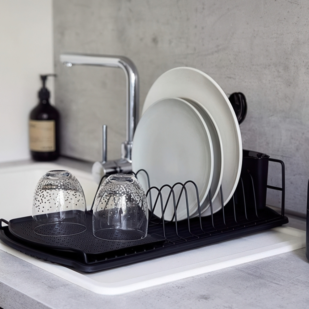 Dish Rack with cutlery basket, Extra Narrow, BASIC, 47,5 x 26,5 x H11 cm, Black in the group Storage / Kitchen storage / Dish racks and sink accessories at SmartaSaker.se (40440)