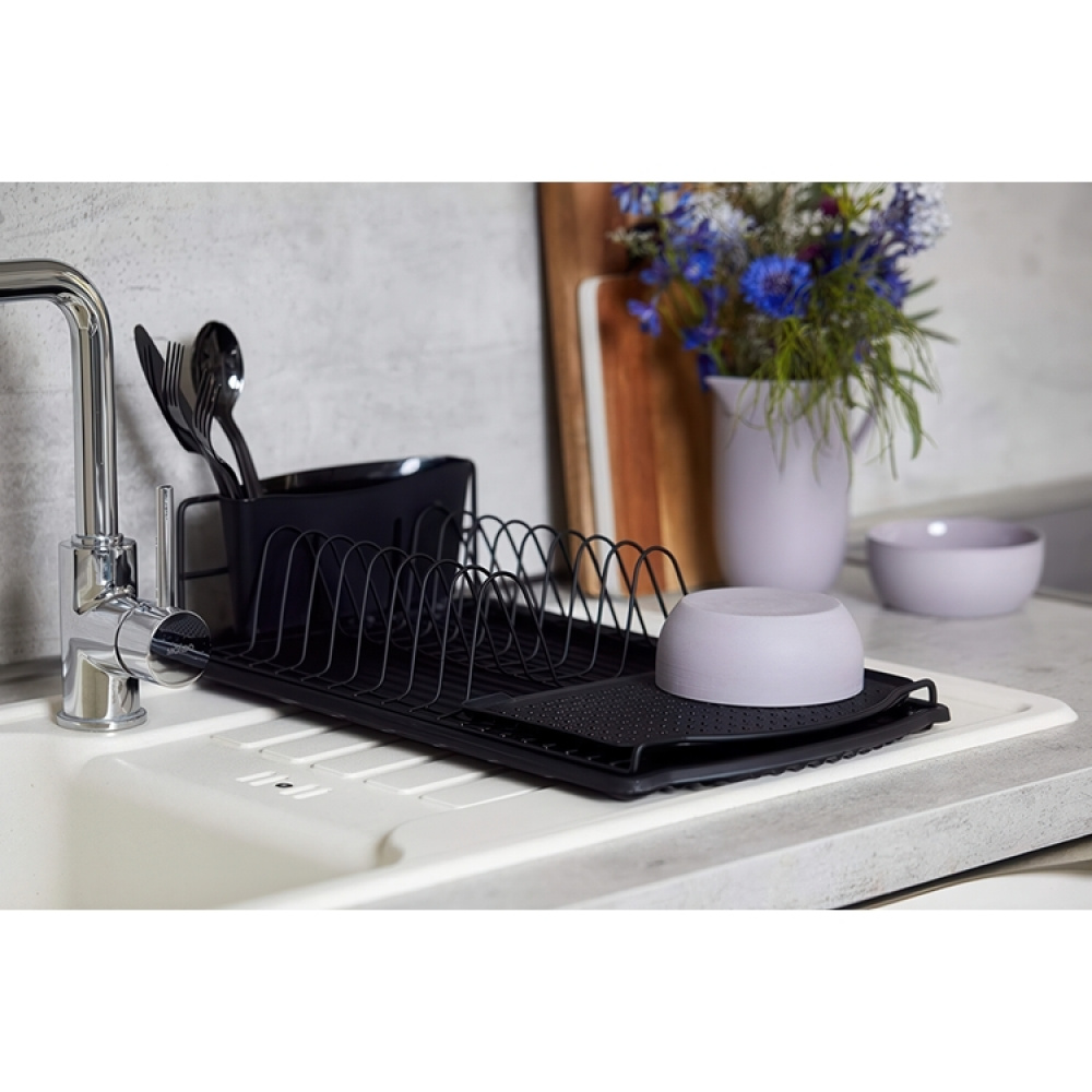 Dish Rack with cutlery basket, Extra Narrow, BASIC, 47,5 x 26,5 x H11 cm, Black in the group Storage / Kitchen storage / Dish racks and sink accessories at SmartaSaker.se (40440)