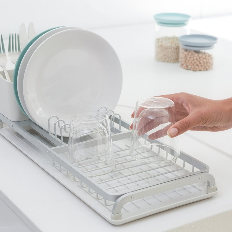 Dish Rack with cutlery basket, Extra Narrow, BRABANTIA COMPACT, 46,3 x 20 x H 12, 6 cm in the group Storage / Kitchen storage / Dish racks and sink accessories at SmartaSaker.se (40441)