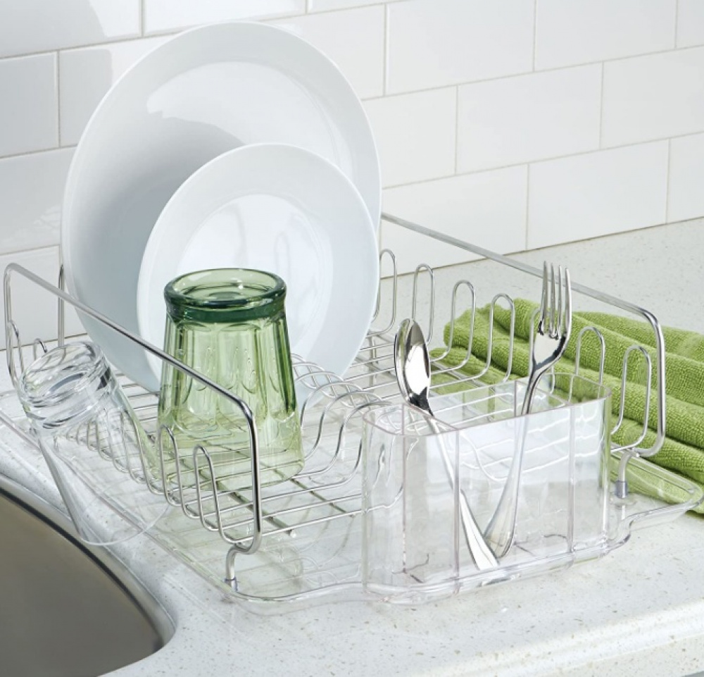 Dish rack with drip tray, FORMA DISH DRAINER, 34 x 43 x H13 cm, Stainless steel / clear in the group Storage / Kitchen storage / Dish racks and sink accessories at SmartaSaker.se (40447)