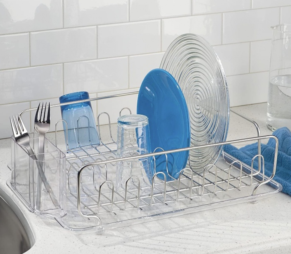 Dish rack with drip tray, FORMA DISH DRAINER, 34 x 43 x H13 cm, Stainless steel / clear in the group Storage / Kitchen storage / Dish racks and sink accessories at SmartaSaker.se (40447)