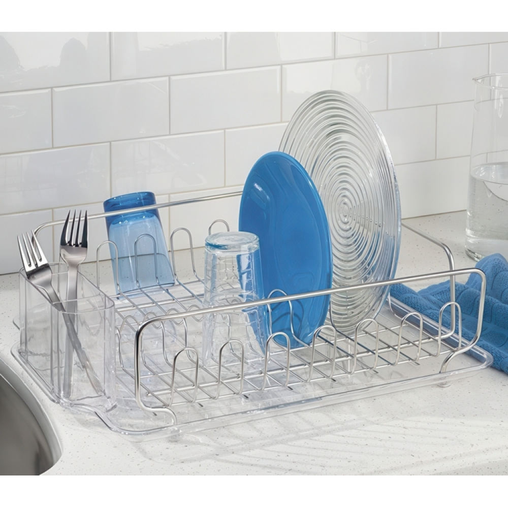 Dish rack with drip tray, FORMA DISH DRAINER, 34 x 43 x H13 cm, Stainless steel / clear in the group Storage at SmartaSaker.se (40447)