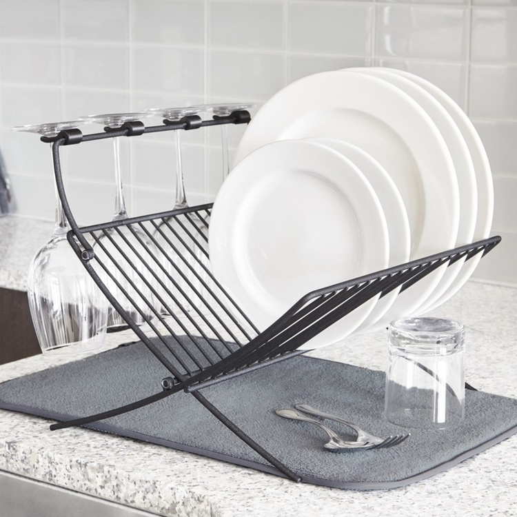 Dish Rack with drying mat, foldable, XDRY, 51 x 37 x 31 cm, Umbra, Black / Grey in the group Storage / Kitchen storage / Dish racks and sink accessories at SmartaSaker.se (40449)